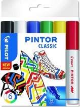 Pilot Pintor 6 Kleuren Verfstiften Set - Classic Set - Medium marker met 4,5mm punt - Inkt op waterbasis - Dekt op elk oppervlak, zelfs de donkerste - Teken, kleur, versier, markee