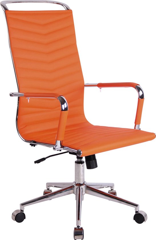 Bureaustoel - Bureaustoelen voor volwassenen - Hoge rugleuning - In hoogte verstelbaar - Kunstleer - Oranje - 57x65x120 cm