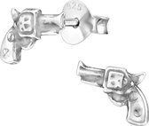 Joy|S - Zilveren pistool oorbellen 8 x 6 mm - geoxideerd