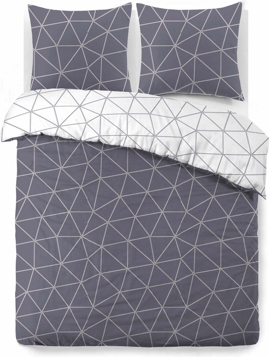 VISION Hugo Flanel - Tweezijdig omkeerbaar Dekbedovertrekset - 100% katoen flanel: warm en zacht - Lits-jumeaux - Dekbedovertrek 240 x 220 cm met 2 bijhorende slopen - Grijs / Wit - Oekotex gecertificeerd van VISION — afbeelding 4