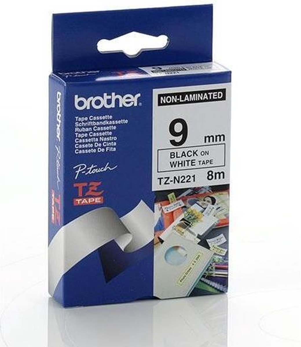 Brother Non-Laminated Labelling Tape - 9mm, Black/White TZ labelprinter-tape