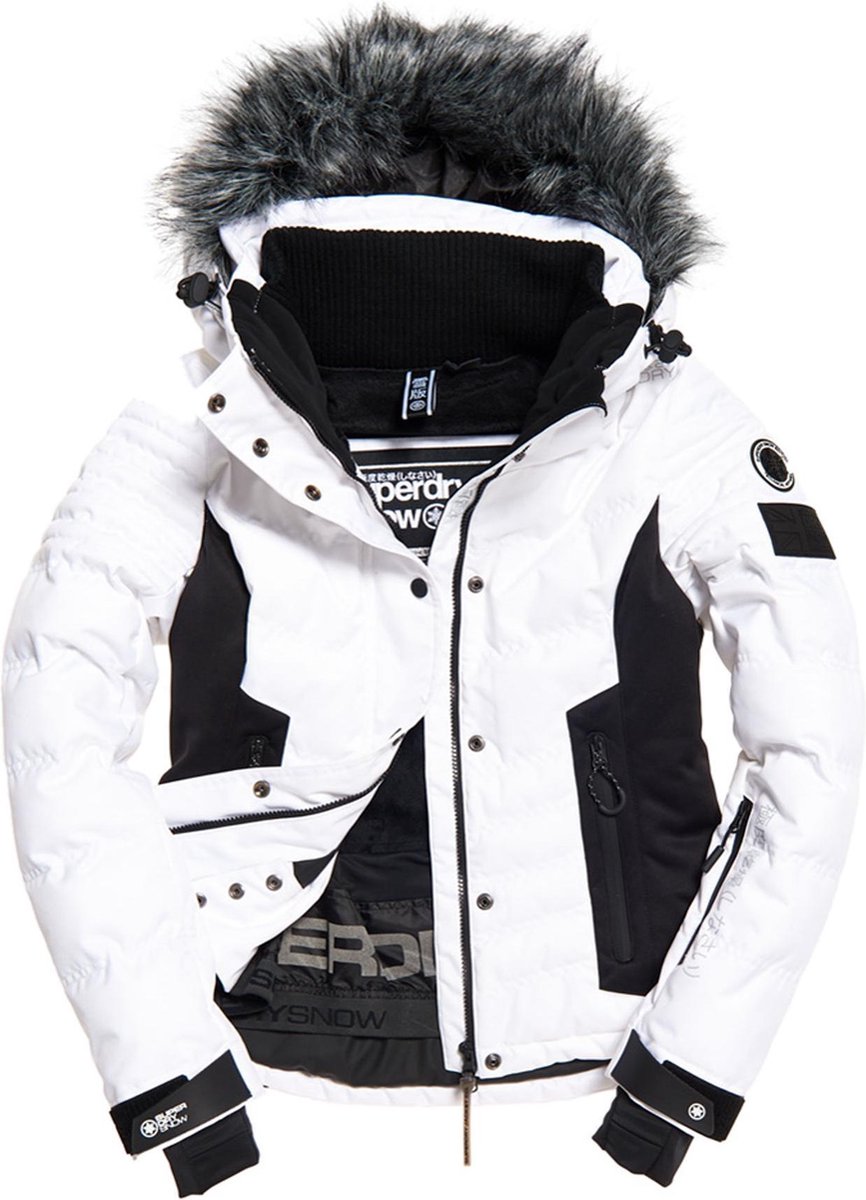 Superdry Luxe Snow Puffer Wintersportjas - Maat M - Vrouwen - wit/ zwart |  bol