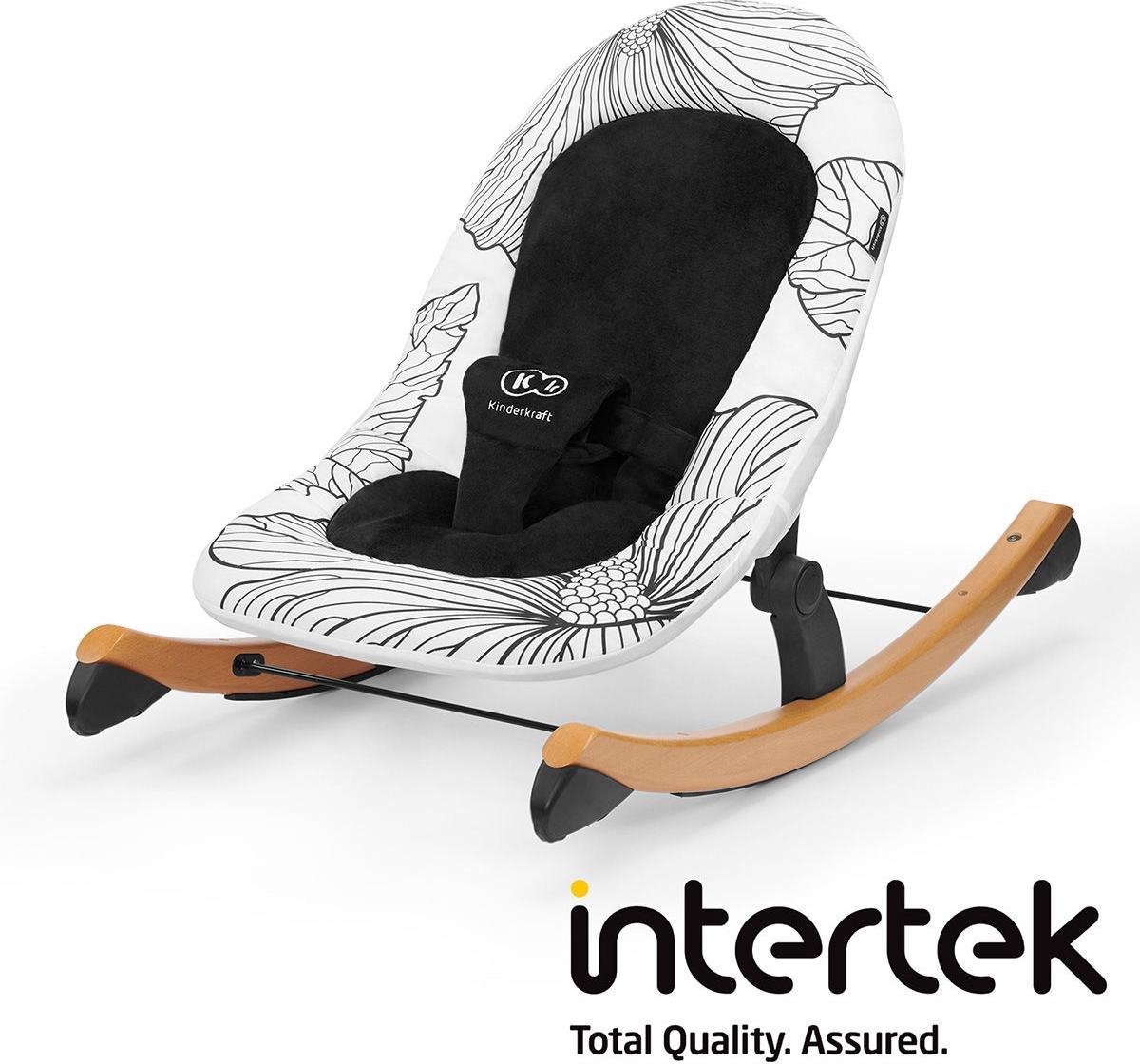 Goedkoopste Kinderkraft FINIO - Schommelstoel met lig- en halfliggende positie - Van hout - Verstelbare glijders - Zachte pluche bekleding - Veiligheidsriemen - Voor baby's tot 9 kg - Eenvoudig schoon te maken - Compatibel met FINI kinderstoel - Zwart/Wit