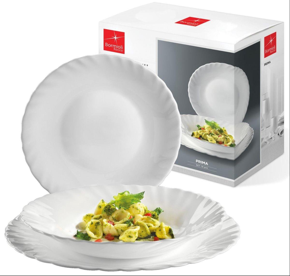 Bormioli Prima Serviesset - Wit - 6 Persoons - 18-Delig - Tafelservies - Vaatwasserbestendig