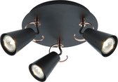 BRILLIANT lamp SASO Spotrondell 3flg zwart / koper Geschikt voor LED-lampen I Dimbaar bij gebruik van geschikte lampen