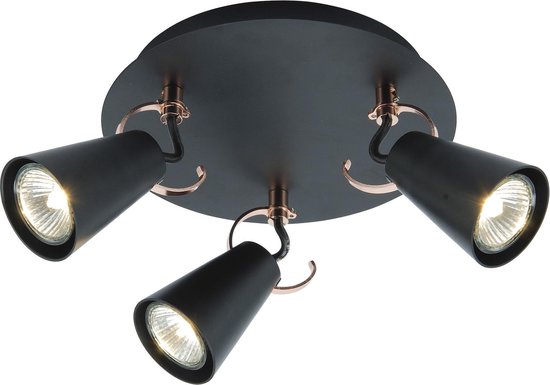 BRILLIANT lamp SASO Spotrondell 3flg zwart koper Geschikt voor LED-lampen I Dimbaar... | bol.com