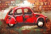 Peinture métal art 3D - Oldtimer Citroën 2cv - canard - peinture - 120x80 - rouge - salon chambre