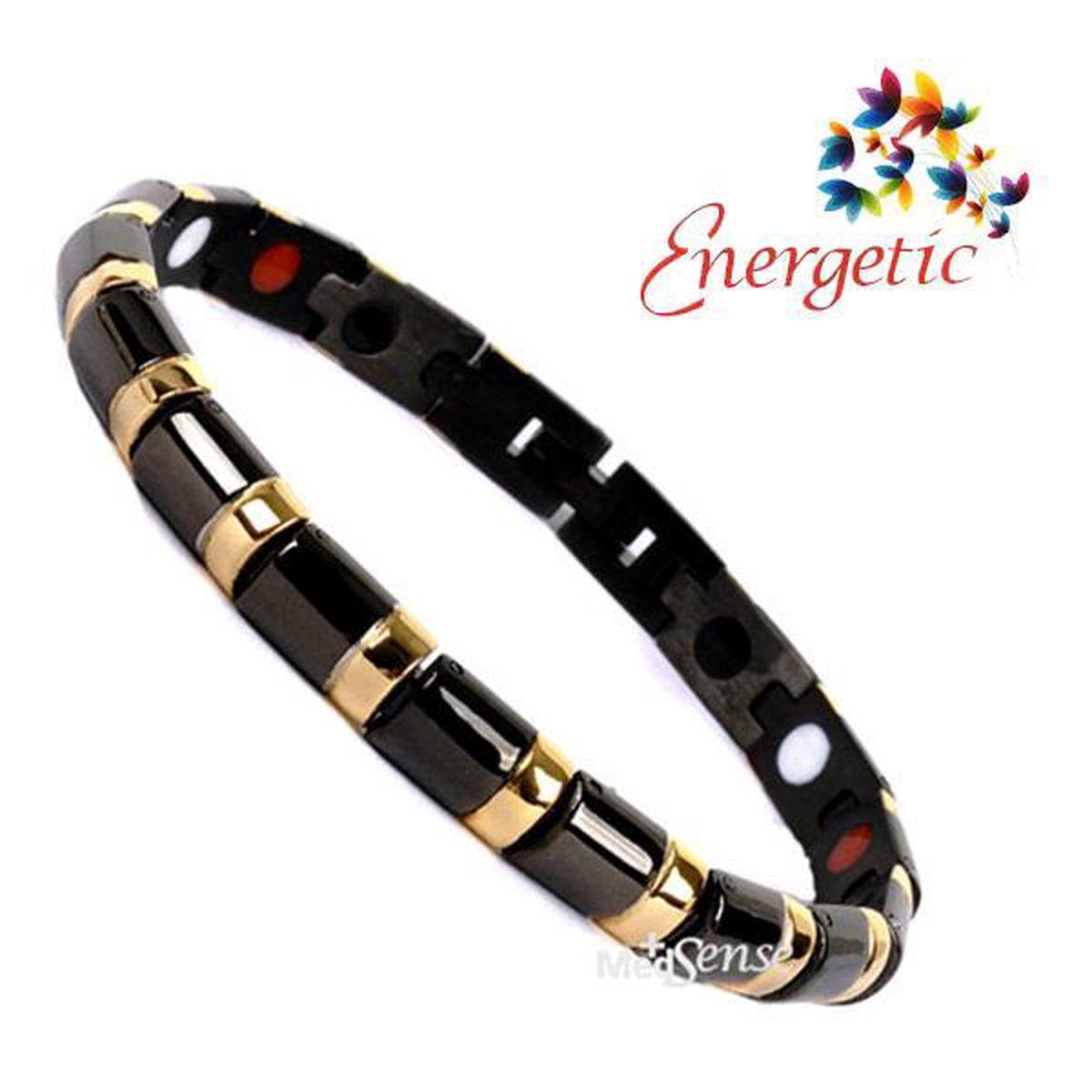 Energetic armband zwart/goudkleur rvs