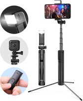 Selfie Stick Tripod - Statief Smartphone - Telefoon - Bluetooth - Zwart - Inclusief Afstandsbediening & LED Licht (3 in 1)