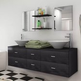 Complete Badkamer Meubelset (Incl 3 handdoeken) 9 delig zwart met Wasbak en kraan- Badkamerset - Meubelset badkamer