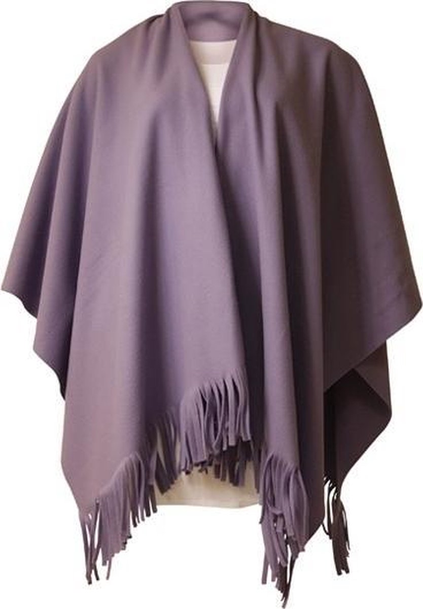 Luxe dames omslagdoek poncho lila - 180 x 140 cm - Dameskleding accessoires grote omslagdoeken/poncho's van fleece