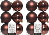 12x Mahonie bruine kunststof kerstballen 8 cm - Mat/glans - Onbreekbare plastic kerstballen - Kerstboomversiering roodbruin