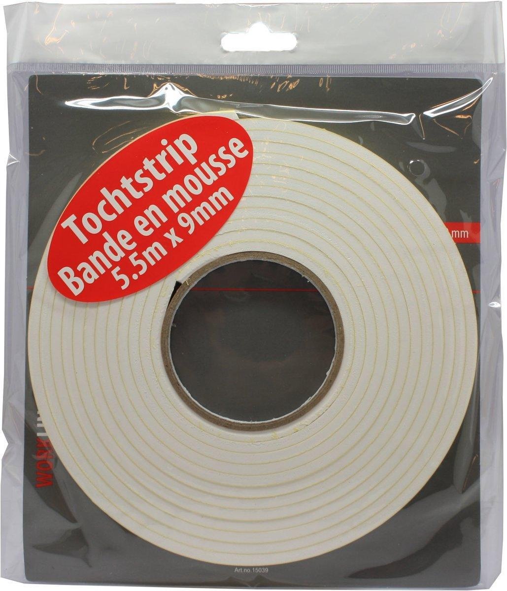 Tochtstrip / tochtband foam met kleefstrip - 5.5 m x 9 mm