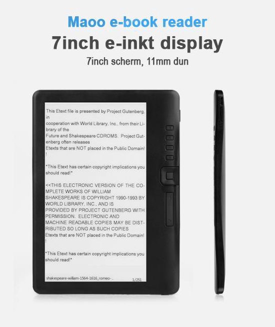 Maoo Simple E-Reader V3 – HD & Extra Groot Beeldscherm + Oordopjes & Hoesje – 8GB - Maoo - Zwart – E-Book Reader