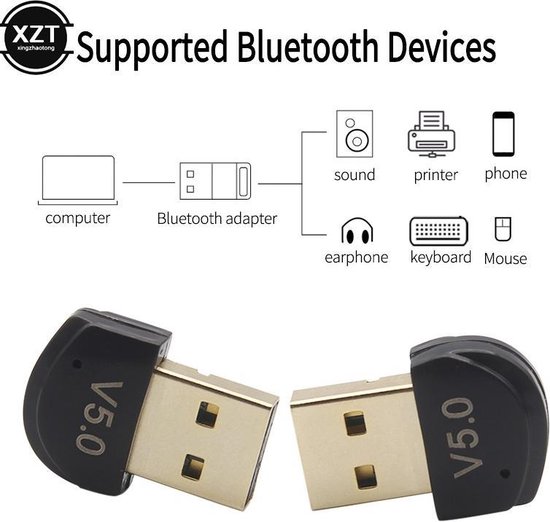 Bluetooth CSR 5.0 Dongle - Mini Bluetooth 5.0 USB Adapter – Dongle - Bluetooth adapter - draadloze dongle - verbind meerdere bluetooth apparaten - Merkloos