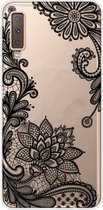 Luxe Back Cover voor Samsung Galaxy A7 2018 - Zwart - Bloemen - Soft TPU hoesje