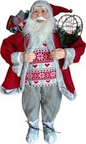 Grote kerstman met zak cadeaus en sneeuwschoenen - 90cm
