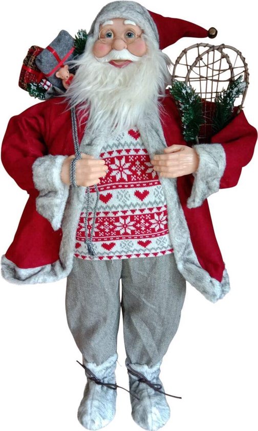 Samenwerking geïrriteerd raken klei Grote kerstman met zak cadeaus en sneeuwschoenen - 90cm | bol.com