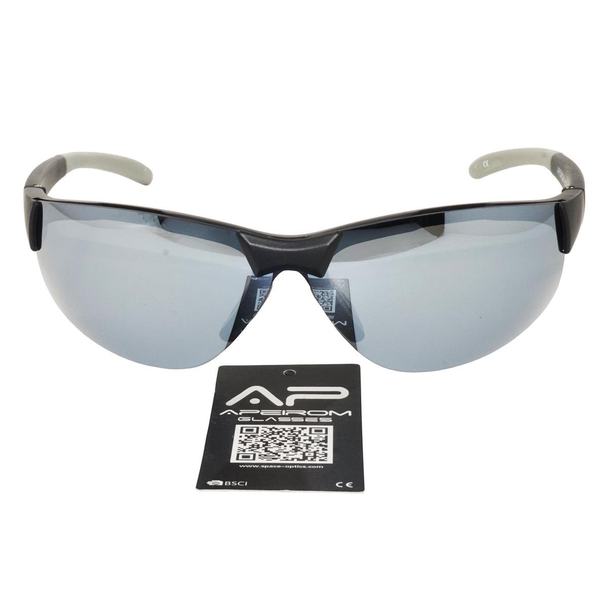 Apeirom Propus Sportbril - TR-90 Ultra Light Zwart Frame - TPE Zwart Extra Soft Neusvleugel en Pootjes - UV400 - Polycarbonaat Zilver Anti Scratch Lens