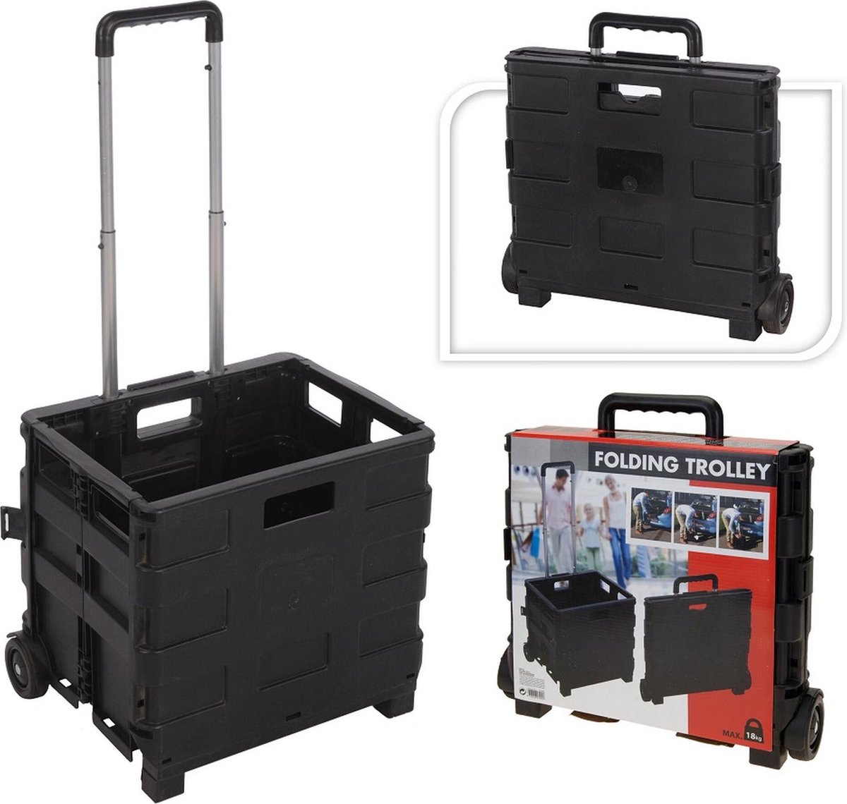 Trolley met vouwkrat / Boodschappenkrat Inklapbaar 30L