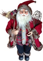 Grote kerstman met zak cadeaus, sneeuwschoenen en lamp - 90cm