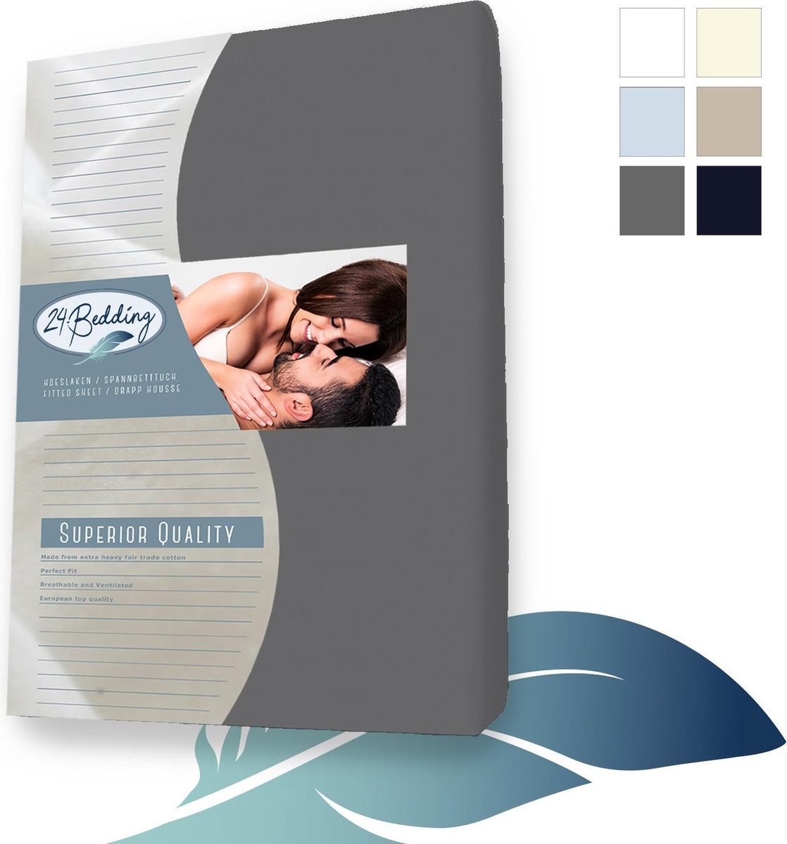 24-Bedding Duopak 2 stuks !! - Hoeslaken - Dubbel Jersey - 100% katoen - 90x200 cm - 30 cm - donker Grijs - Extra dikke kwaliteit 200 gr/m2