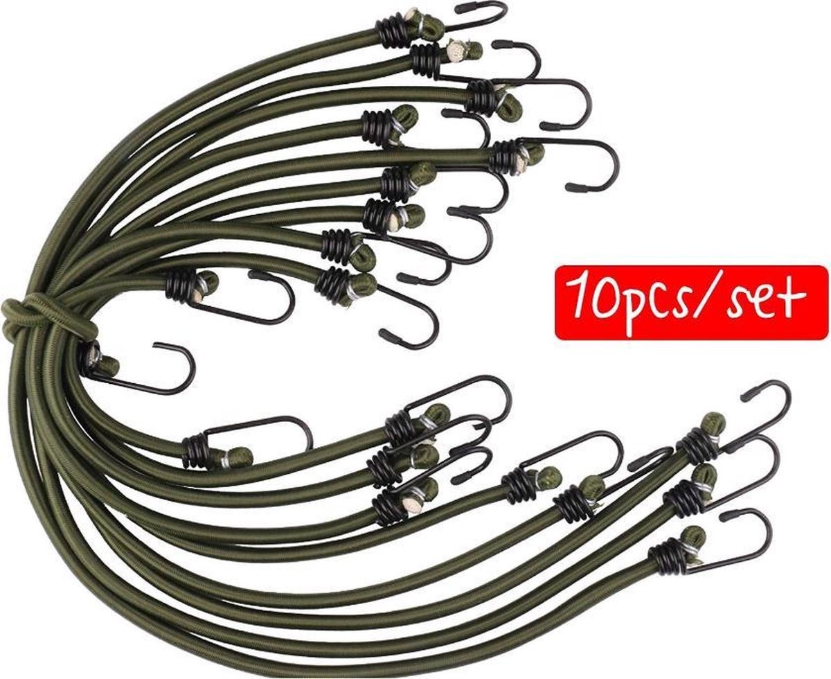 Bungee koorden -Span elastiek-Tent haakjes - Met zink haken - 10 stuks