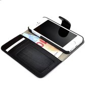 Pearlycase® Echt Lederen Wallet Bookcase Apple iPhone 5/5S/SE met de handgemaakte Zwart Leren Telefoonhoesje