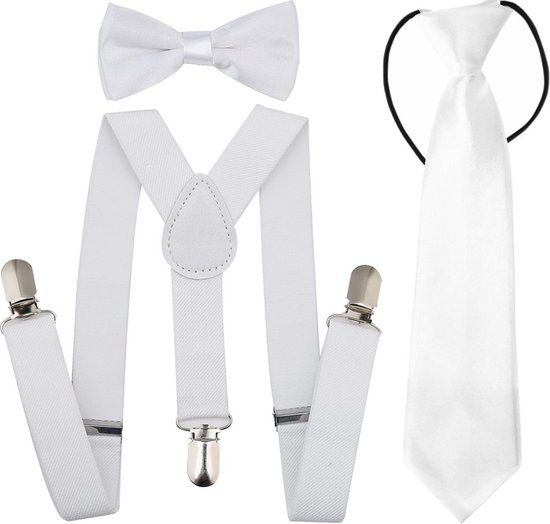 Fako Fashion® - Bretelles, nœud papillon et cravate pour enfants - Blanc |  bol.com