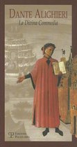 De Divina Commedia door Dante Alighieri, met een schilderij van Dante zelf, gekleed in een rode mantel en laurierkrans, met een boek in zijn hand.
