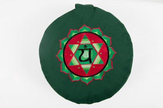 Om Namaste Ronde Meditatiekussen Chakra Collection - Groen 4e Chakra van Om Namaste — afbeelding 2