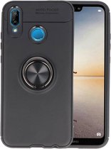 Softcase Telefoonhoesje - Geschikt voor Huawei P20 Lite Hoesje met Ring Houder Zwart