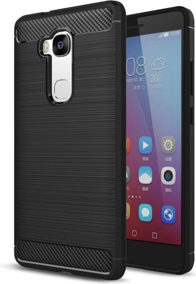 Luxe Honor 5X hoesje – Zwart – Geborsteld TPU Carbon Case – Shockproof Cover