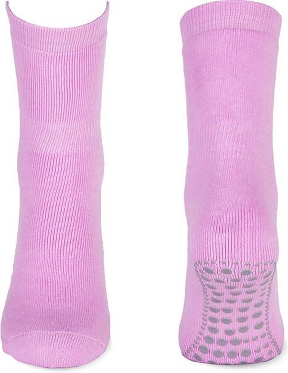 katoenen huissok met stevige antislipzool - roze - 31-34