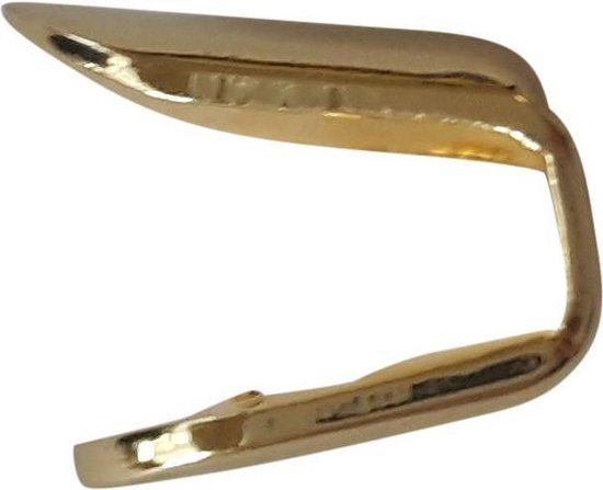 Gouden grillz, gebogen met twee tand-achtige punten.