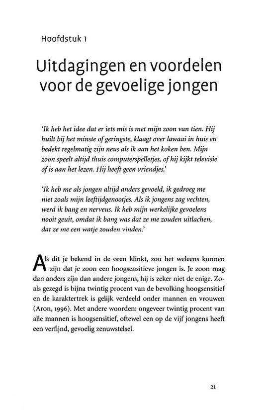 Titel 'Uitdagingen en voordelen voor de gevoelige jongen' gevolgd door tekst