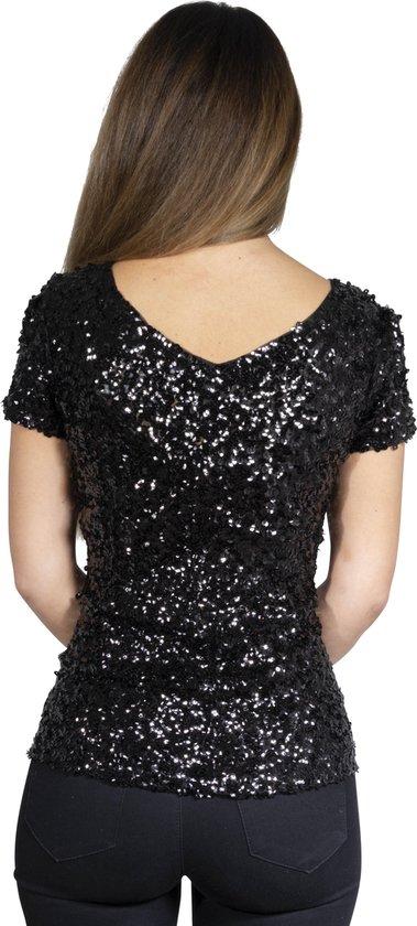 Top paillettes, chemise noir