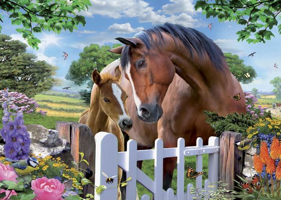 King Puzzel 1000 Stukjes (68 x 49 cm) - Horses at Gate - Legpuzzel - Paarden  | bol.com