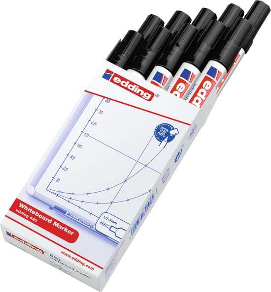 edding 366 whiteboard marker - groen - 10 slanke whiteboard marker - ronde punt 1 mm - droog uitwisbaar - voor whiteboards, glas, magneetborden en memoborden