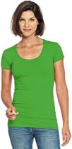 Bodyfit dames t-shirt limegroen met ronde hals - Dameskleding basic shirts M (38)