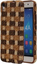 Bruin Geweven Hout Design TPU Cover Case voor Huawei Honor Y6 Hoesje