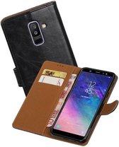 Zakelijke Book Case Telefoonhoesje Geschikt voor de Samsung Galaxy A6 Plus 2018 - Portemonnee Hoesje - Pasjeshouder Wallet Case - Zwart