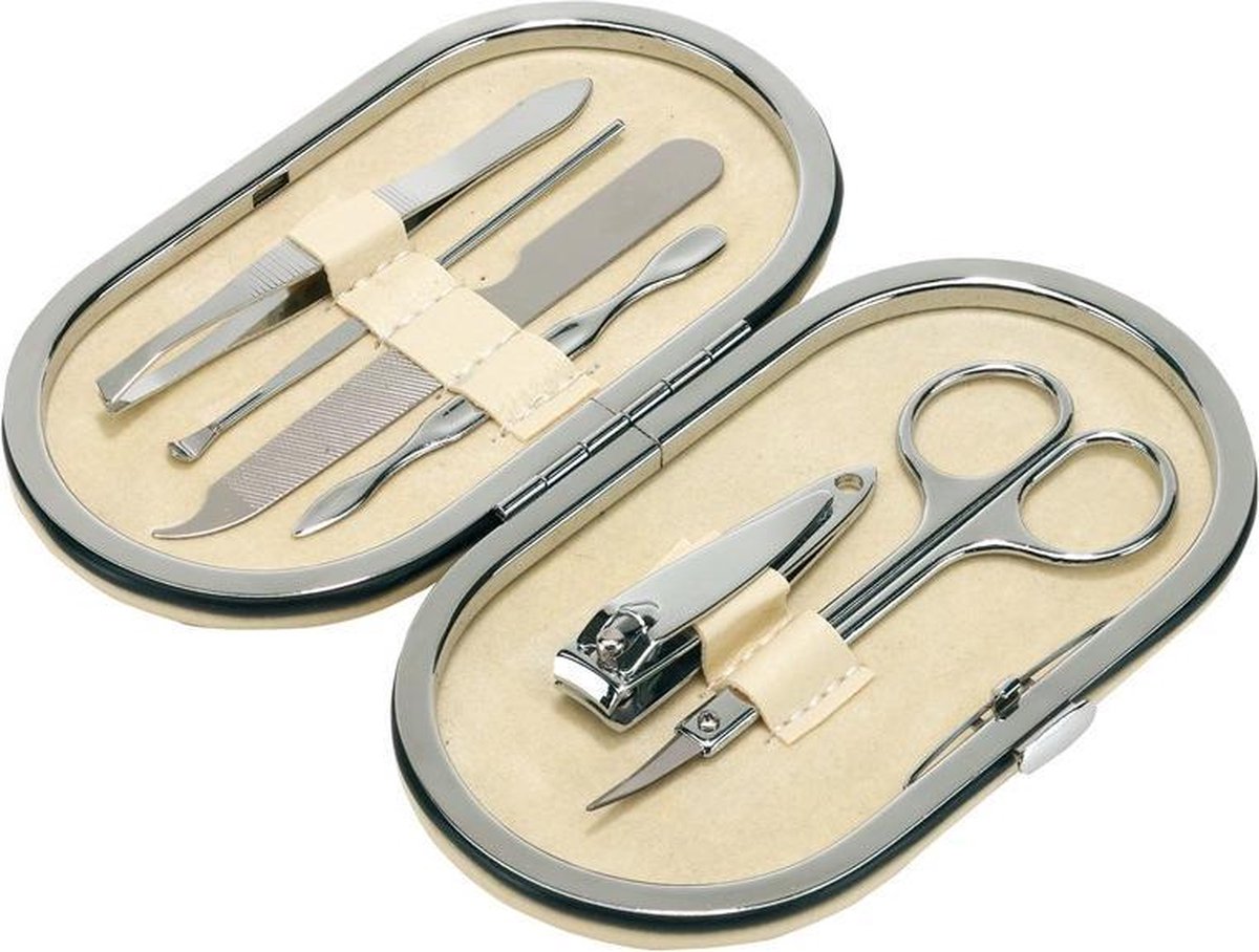 Goedkoopste 6 delige manicureset in beige cassette