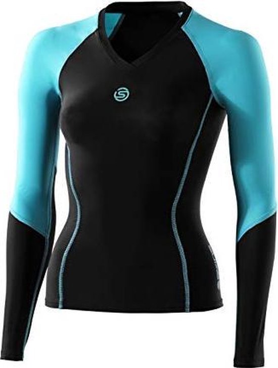 Skins She Dames Compressie Sportshirt Lange Mouw Zwart/Aqua Large