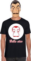Zwart Salvador Dali t-shirt maat M- met La Casa de Papel masker voor heren - kostuum
