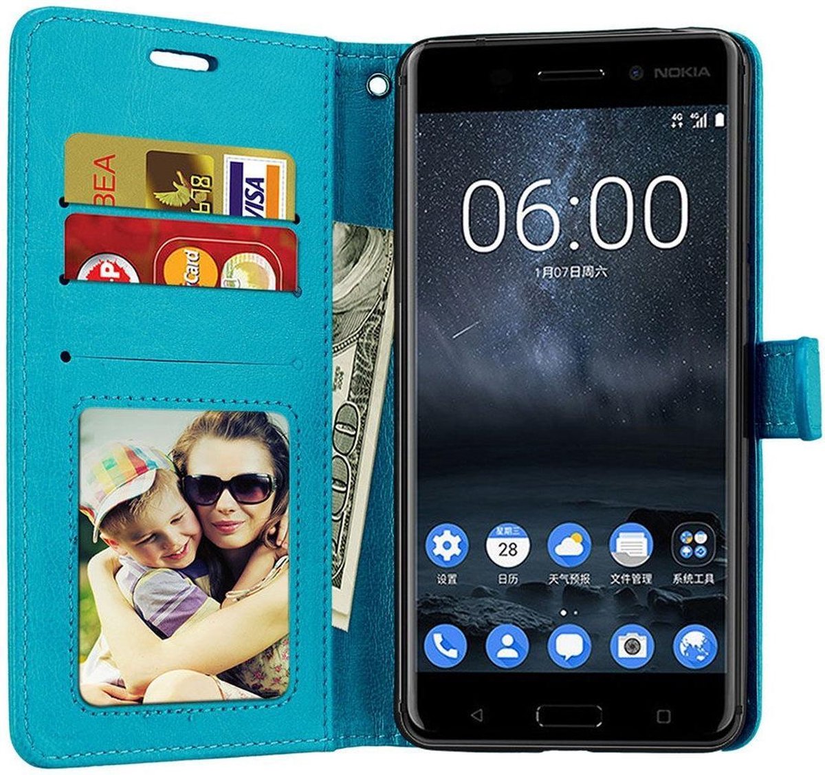 Portemonnee hoesje voor Nokia 2 - Turquoise
