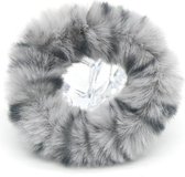 Fluffy scrunchie/haarwokkel met dierenprint, grijs