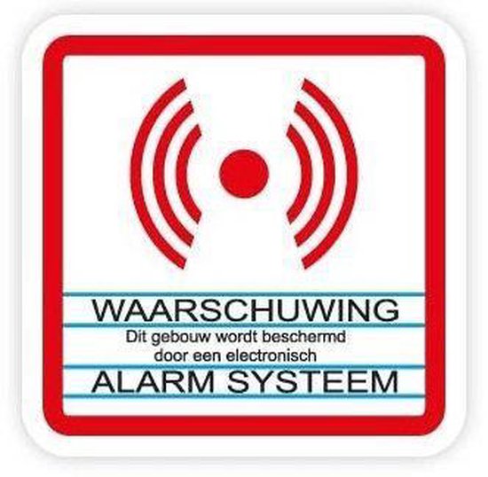 Beveiligingssticker. Alarm Systeem sticker. 12 stuks. Transparant met witte deklaag voor binnenkant raam.  8 cm x 8 cm. B1202T