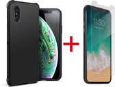 iPhone XS Max Hoesje - Anti Shock Hybrid Back Cover & Glazen Screenprotector - Zwart