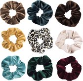 Kraagjeskopen.nl® Scrunchie Set Velvet Haarelastiek Pack - 9 stuks Natural Colors Haarwokkel Scrunchies